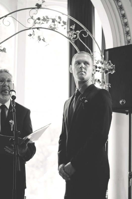 Nicola & Richards Wedding day at The Dunedin Club, Dunedin, NZ. Capturing the 1st glimpse of his bride to be.